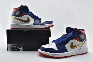 Air Jordan 1 MID SE White Blue Red USA Grade School Youth BQ6931 104 Womens And Mens Shoes  